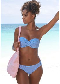 s.Oliver Damen Bügel-Bandeau-Bikini, blau, Gr. 34, gestreift, Microfaser, Recycling-Polyamid, Bikini-Sets, in getwisteter Optik