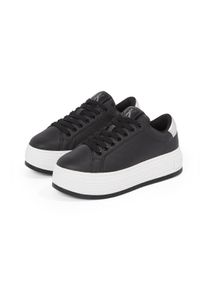 Damen Plateausneaker "BOLD FLATF LOW MIX OHB", Calvin Klein Jeans, Gr. 42, silber, Leder, Lederimitat, sportlich, Schuhe, Schnürschuh, Halbschuh,
