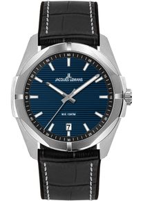 Jacques Lemans Damen Quarzuhr "Monte Carlo", schwarz, Armbanduhren, Armbanduhr, Herrenuhr, Damenuhr, Datum, Leuchtzeiger, Lederarmband