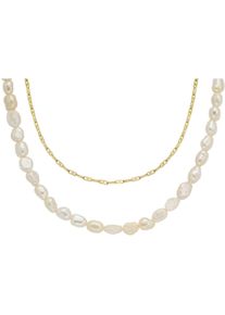 Fossil Damen Edelstahlkette "Schmuck Geschenk Edelstahl HERITAGE PEARL D-LINK DOPPELT, JF04728710", Edelstahl-Perlen, L: 45,5cm B: 5mm, gold,