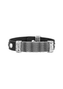 SEVEN-24 Herren Armband "Edelstahl mit schwarzem Leder", 24cm, Edelstahl, schwarz, Edelstahl, Armbänder