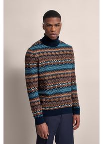 Bugatti Herren Rollkragenpullover, braun, casual, Gr. M, gemustert, 100% Baumwolle, Pullover, mit Multicolor-Muster