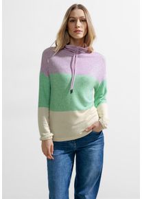 Cecil Damen Langarmshirt, grün, casual, Gr. L, gestreift, Stoff, 67% Viskose, 28% Polyester, 5% Elasthan, Shirts, mit Stehkragen