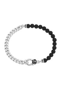Herren Armband "Panzerkette, schwarzer Achat oder Perle, Silber 925", 21cm, Silber 925 (Sterlingsilber), schwarz, Giorgio Martello MILANO, Silber 925