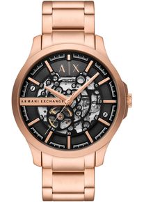 Armani Exchange Herren Automatikuhr, rosa, Armbanduhren, Armbanduhr,Herrenuhr,Edelstahl,mechanisch,skelettiertes Zifferblatt