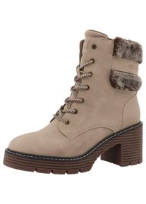 Tom Tailor Damen Schnürstiefelette, Gr. 36, beige, Lederimitat, Textil, unifarben, kontrastfarbene Details, modisch, Schuhe, Blockabsatz, Schnürboots