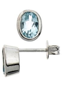 Jobo Damen Paar Ohrstecker, Silber 925 (Sterlingsilber), silber, Silber 925 (Sterlingsilber), Ohrringe, oval 925 Silber mit Blautopas
