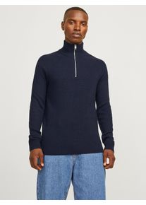 Jack & Jones JACK & JONES Herren Troyer "JJPANNEL KNIT HALF ZIP AW24", blau, modisch, Gr. S, unifarben, Strick, Obermaterial: 58% Polyacryl, 42% Baumwolle,