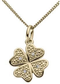 Firetti Damen Ketten-Anhänger "Schmuck Geschenk Gold 333 Halsschmuck Anhänger für Halskette Kleeblatt", 0,015 ct P2 = erkennbare Einschlüsse,