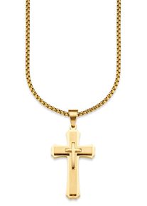 Bruno Banani Herren Kette mit Anhänger "Schmuck Geschenk Halskette Kreuz, Venezianerkette", Edelstahl, L: 55cm B: 3mm, gold, Edelstahl, B:3mm,
