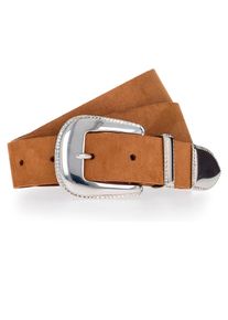 Tamaris Damen Ledergürtel, braun, modisch, Gr. 85, Rindsleder, Gürtel, im Western-Style mit glänzender Schließe und Spitze