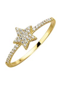 Diamonds by Ellen K. Damen Fingerring "375 Gold mit Stern-Motiv und Zirkonia weiß", 060 (19,1), Gold, gelb, FASCINATION BY ELLEN K., Gold, Fingerringe