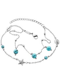 JULIE JULSEN Damen Fußkette "aus Edelstahl silberfarben Perlen türkis", 27cm, Edelstahl, silber, Edelstahl, Fußkettchen