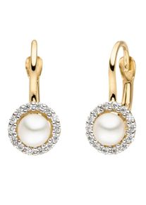 ADRIANA Damen Paar Ohrhänger "E31", Gelbgold 375-Perlen, gold, Gelbgold 375, Perlen, Ohrringe, Made in Germany - mit Zirkonia (synth.) - mit