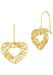 JULIE JULSEN Damen Paar Ohrhänger "925/- Sterling Silber vergoldet Herz insgesamt 22 Zirkonia", ONE-SIZE, Silber 925 (Sterlingsilber), gold, Silber