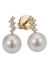 Firetti Damen Paar Ohrstecker "Schmuck Geschenk Gold 585 Ohrschmuck Perle", 0,12 ct SI = kleine Einschlüsse, Gelbgold 585-Perlen-Diamanten, gold,