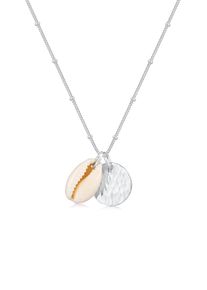 Elli Damen Kette mit Anhänger "Kauri Muschel und Plättchen Kugelkette 925 Silber", 60, Silber 925 (Sterlingsilber), L: 60cm, silber, Silber 925