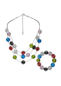 Steuer Damen Collierkettchen "Set aus Collier und Armband mit bunten Glassteinen", 49cm, Metall, L: 49cm B: 0.5mm, bunt, Metall, B:0.5mm, Halsketten