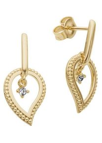 Firetti Damen Paar Ohrstecker "Schmuck Geschenk Gold 333 Ohrschmuck Tropfen Blatt Solitär", 0,06 ct P2 = erkennbare Einschlüsse, Gelbgold