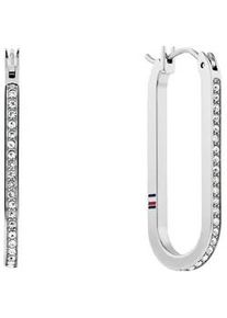 Paar Creolen Tommy Hilfiger "SS24 DOG TAG, 2780865, 2780866" Ohrringe Gr. Edelstahl, silberfarben (edelstahlfarben, weiß, weiß) Damen mit Glasstein