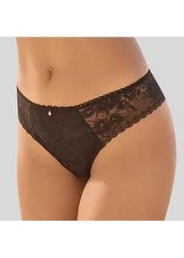 String Lascana Gr. 32/34, schwarz Damen Unterhosen rundherum aus floraler, dezent transparenter Spitze