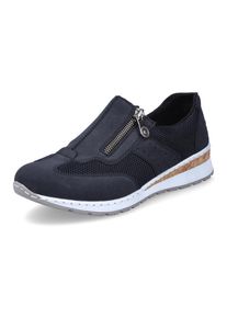 Rieker Damen Slip-On Sneaker, Gr. 39, blau, Textil, Lederimitat, sportlich, Schuhe, Slipper, Schlupfschuh, Freizeitschuh im Materialmix