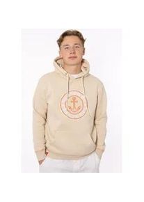 Hoodie Zwillingsherz ""Anker & Moin" Herren" Gr. L, beige (hellbeige) Herren Sweatshirts mit neongelber Kontrastnaht