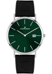 Jacques Lemans Damen Quarzuhr "Nizza", schwarz, Armbanduhren, Armbanduhr, Damenuhr, Herrenuhr, Datum, Lederarmband