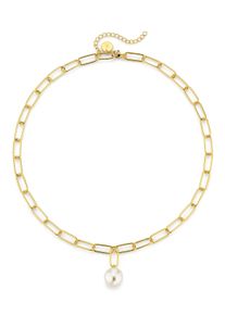 Firetti Damen Collier "Schmuck Geschenk Halsschmuck Halskette Silberkette Gliederkette Perle", Silber 925 (Sterlingsilber)-Perlen, L: 50cm, gold,
