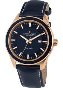 Jacques Lemans Damen Solaruhr "Eco Power Solar Apple, 1-2116C", blau, Armbanduhren, Armbanduhr, Herrenuhr, Datum, Leuchtzeiger, gehärtetes Crystexglas