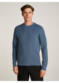 Tommy Hilfiger Herren Strickpullover "HERRINGBONE STRUCTURE C NK", blau, casual, Gr. XXXL, unifarben, Strick, Obermaterial: 100% Baumwolle, Pullover,