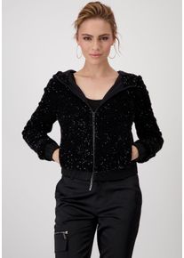 monari Damen Kurzjacke, schwarz, modisch, Gr. 34, unifarben, glänzend, Obermaterial: 100% Polyester. Futter: 100% Polyester, Jacken, mit Pailletten