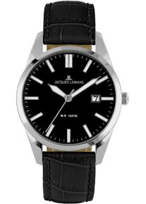 Jacques Lemans Damen Quarzuhr "Vienna", schwarz, Armbanduhren, Armbanduhr, Damenuhr, Herrenuhr, Datum, Leuchtzeiger, Lederarmband