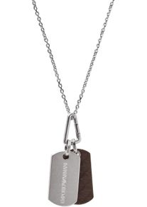 Emporio Armani Damen Kette mit Anhänger "Schmuck Geschenk Edelstahl Leder Dog Tag, EGS3133040", Edelstahl-Leder, L: 50cm B: 2,1mm, schwarz,
