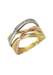 Diamonds by Ellen K. Damen Fingerring "333 Gold 3-farbig Zirkonia weiß", 016 (50,5), Gold, gelb, FASCINATION BY ELLEN K., Gold, Fingerringe