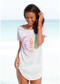 Venice Beach Damen Longshirt, weiß, casual, Gr. 40, Slub, Obermaterial: 100% Polyester, Shirts, mit Frontprint, Shirtkleid, Strandkleid, luftig und