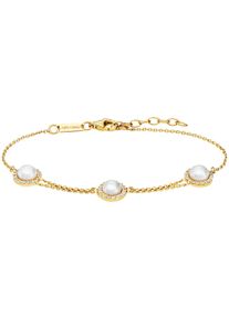 JULIE JULSEN Damen Armband "925/- Sterling Silber vergoldet Perle und Zirkonia", 19cm, Silber 925 (Sterlingsilber), gelb, Silber 925