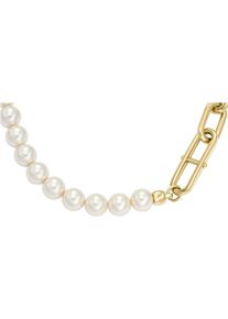 Fossil Damen Edelstahlkette "Schmuck Geschenk Edelstahl GLIEDER HERITAGE PEARL D-LINK, JF04727710", Edelstahl-Perlen, L: 46cm B: 12mm, gold,
