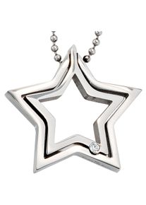 Jobo Damen Kette mit Anhänger "Stern", Edelstahl, L: 48cm, silber, Edelstahl, Halsketten, Edelstahl mit Kristall 48 cm
