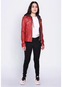 Maze Damen Lederjacke "Mico", rot, Gr. XL, Obermaterial: 100% Lammleder / Innenfutter: 100% Polyester / Kapuze: 55% Baumwolle, 45% Polyester, Jacken