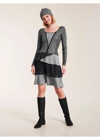 Heine Damen Strickkleid "Jersey-Kleid", schwarz, Gr. 40, gemustert, 85% Polyacryl, 15% Polyester, Besatz:50% Polyester, 50% Viskose, Spitze:100%