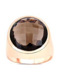 VIRA JEWELS Damen Fingerring "925-Sterling Silber rotvergoldet Glänzend Rauchquarz dunkelbraun", 017 (53,5), 18,05 ct, Silber 925 (Sterlingsilber),