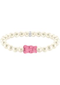 Thomas Sabo Damen Armband "Thomas Sabo x HARIBO Schmuck: Perlenarmband mit Goldbär", 17, Silber 925 (Sterlingsilber)-Silikon-Perlen, weiß, Silber 925