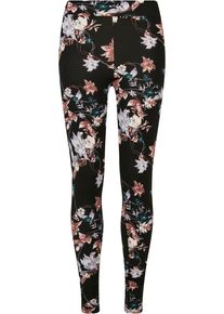 Urban Classics Damen Leggings "Urban Classics Damen Ladies Soft AOP Leggings", schwarz, Gr. XS, 85% Polyester, 15% Elasthan, Hosen
