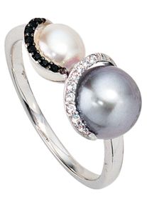 Jobo Damen Diamantring, 52, P1 = bei 10-facher Vergrößerung erkennbare Einschlüsse, Weißgold 585-Diamanten-Perlen, weiß, Weißgold 585, Diamanten,