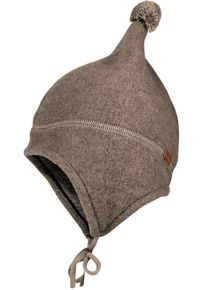 MaxiMo Baby Fleecemütze, braun, casual, Gr. 51, unifarben, Fleece, Wolle, Mützen, aus Wollfleece mit Pompon und Bindeband
