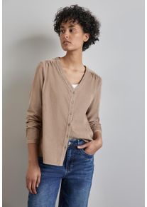 Street One Damen Langarmbluse, beige, casual, Gr. 44, unifarben, Web, 100% Baumwolle, Blusen, aus reiner Baumwolle