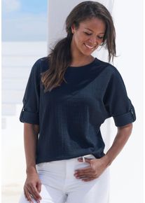 Vivance Damen 2-in-1-Shirt "zum Krempeln", blau, modisch, Gr. 36, unifarben, Cru00eape, Obermaterial: 98% Polyester, 2% Elasthan, Shirts, aus