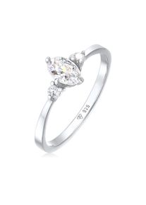 Elli Damen Fingerring "Zirkonia Oval Verlobung 925 Silber", 58mm,mit Steinen, Silber 925 (Sterlingsilber), 1.5mm, silber, Silber 925
