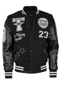 Top Gun Herren Collegejacke "TG20213031", schwarz, Gr. L, Obermaterial: 40% Wolle, 40% Polyester, 20% Polyurethan / Futter: 100% Polyester, Jacken
